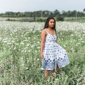 Blue striped & floral dress